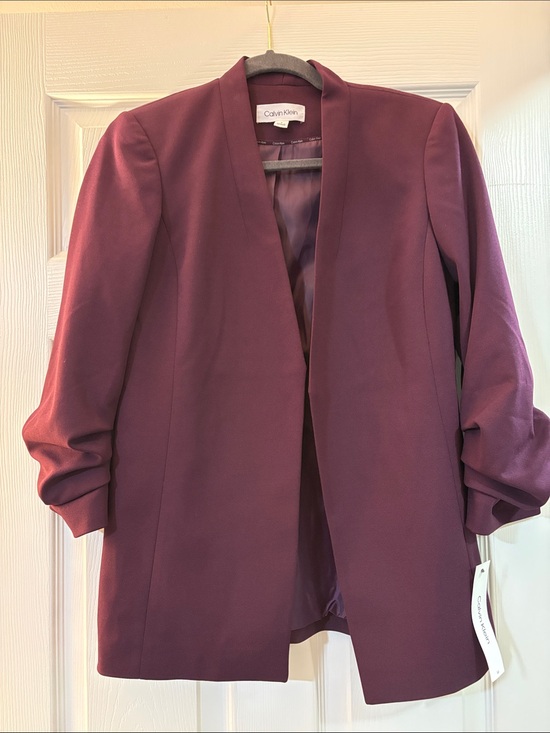 Calvin Klein Jackets & Blazers - Calvin Klein Women's Plum Open-Front Collarless Blazer